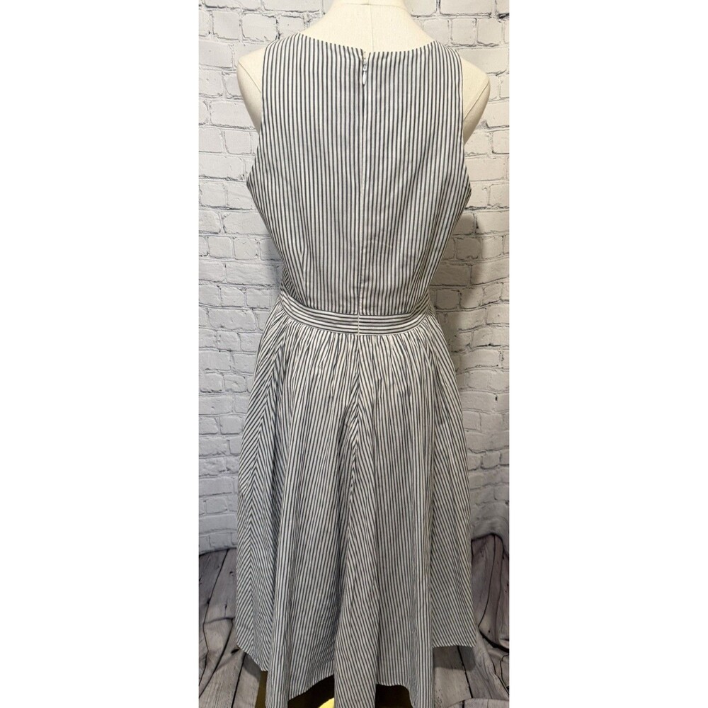 Ivanka Trump Midi Dress Navy Striped Cotton Fit & Flare Nautical Size 6